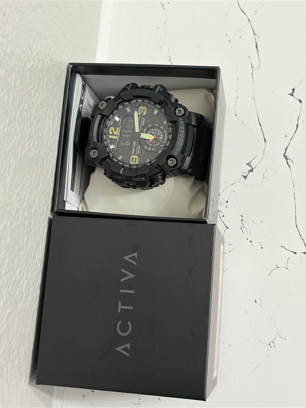 Activa Sport Watch Men's Analog-Digital Dual Time Quartz WR50m Black Resin Box